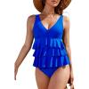 imageBlooming Jelly Womens One Piece Swimsuit Ruffle Tummy Control Modest Bathing Suit Full Coverage Retro Swim Dress SwimwearRoyal Blue