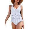 imageBlooming Jelly Womens One Piece Swimsuit Ruffle Tummy Control Modest Bathing Suit Full Coverage Retro Swim Dress SwimwearWhite