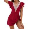 imageBlooming Jelly Womens Tummy Control Swimsuits One Piece Swim Dress Plus Size Bathing Suits Ruffle Lace SwimwearRed