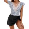imageBlooming Jelly Womens Tummy Control Swimsuits One Piece Swim Dress Plus Size Bathing Suits Ruffle Lace SwimwearStriped Black