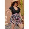 imageBlooming Jelly Womens Plus Size Bathing Suit One Piece Swim Dress Tummy Control Swimsuits Ruffle V Neck SwimwearBlack and Floral Print
