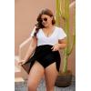 imageBlooming Jelly Womens Plus Size Bathing Suit One Piece Swim Dress Tummy Control Swimsuits Ruffle V Neck SwimwearWhite and Black
