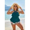 imageBlooming Jelly Womens Plus Size Tankini Swimsuits Two Piece Bathing Suits Tummy Control Flounce with ShortsBlue and Floral Print