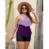 imageBlooming Jelly Womens Plus Size Tankini Swimsuits Two Piece Bathing Suits Tummy Control Flounce with ShortsPurple and Navy Blue