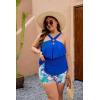 imageBlooming Jelly Womens Plus Size Tankini Swimsuits Two Piece Bathing Suits Tummy Control Flounce with ShortsRoyal Blue and Floral Print