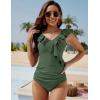 imageBlooming Jelly Womens Tummy Control Swimsuits Slimming Cute One Piece Bathing Suit Ruffle V Neck SwimwearArmy Green
