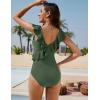 imageBlooming Jelly Womens Tummy Control Swimsuits Slimming Cute One Piece Bathing Suit Ruffle V Neck SwimwearArmy Green