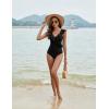 imageBlooming Jelly Womens Tummy Control Swimsuits Slimming Cute One Piece Bathing Suit Ruffle V Neck SwimwearBlack
