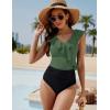 imageBlooming Jelly Womens Tummy Control Swimsuits Slimming Cute One Piece Bathing Suit Ruffle V Neck SwimwearBlack and Green