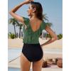 imageBlooming Jelly Womens Tummy Control Swimsuits Slimming Cute One Piece Bathing Suit Ruffle V Neck SwimwearBlack and Green