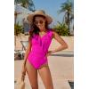 imageBlooming Jelly Womens Tummy Control Swimsuits Slimming Cute One Piece Bathing Suit Ruffle V Neck SwimwearHot Pink