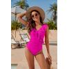 imageBlooming Jelly Womens Tummy Control Swimsuits Slimming Cute One Piece Bathing Suit Ruffle V Neck SwimwearHot Pink