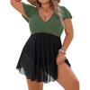 imageBlooming Jelly Womens Plus Size Bathing Suit One Piece Swim Dress Tummy Control Swimsuits Ruffle V Neck SwimwearArmy Green and Black