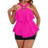imageBlooming Jelly Womens Plus Size Tankini Swimsuits Two Piece Bathing Suits Tummy Control Flounce with ShortsHot Pink and Black
