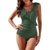 imageBlooming Jelly Womens Tummy Control Swimsuits Slimming Cute One Piece Bathing Suit Ruffle V Neck SwimwearArmy Green