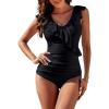 imageBlooming Jelly Womens Tummy Control Swimsuits Slimming Cute One Piece Bathing Suit Ruffle V Neck SwimwearBlack