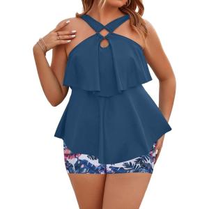 imageBlooming Jelly Womens Plus Size Tankini Swimsuits Two Piece Bathing Suits Tummy Control Flounce with ShortsRoyal Blue