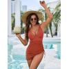 imageBlooming Jelly Womens One Piece Swimsuit Tummy Control Swim Dress Modest Bathing Suit Mesh Sarong Wraps Swim SuitsBrick Red