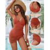 imageBlooming Jelly Womens One Piece Swimsuit Tummy Control Swim Dress Modest Bathing Suit Mesh Sarong Wraps Swim SuitsBrick Red