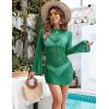 imageBlooming Jelly Womens Swimsuit Coverup Crochet Bikini Cover Ups Hollow Out Net Longsleeve Swimwear for BeachGreen