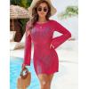 imageBlooming Jelly Womens Swimsuit Coverup Crochet Bikini Cover Ups Hollow Out Net Longsleeve Swimwear for BeachHot Pink
