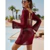 imageBlooming Jelly Womens Swimsuit Coverup Crochet Bikini Cover Ups Hollow Out Net Longsleeve Swimwear for BeachRed