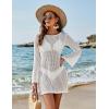 imageBlooming Jelly Womens Swimsuit Coverup Crochet Bikini Cover Ups Hollow Out Net Longsleeve Swimwear for BeachWhite