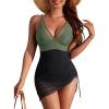 imageBlooming Jelly Womens One Piece Swimsuit Tummy Control Swim Dress Modest Bathing Suit Mesh Sarong Wraps Swim SuitsArmy Green and Black