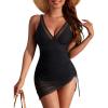 imageBlooming Jelly Womens One Piece Swimsuit Tummy Control Swim Dress Modest Bathing Suit Mesh Sarong Wraps Swim SuitsBlack
