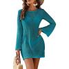 imageBlooming Jelly Womens Swimsuit Coverup Crochet Bikini Cover Ups Hollow Out Net Longsleeve Swimwear for BeachCyan