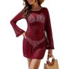 imageBlooming Jelly Womens Swimsuit Coverup Crochet Bikini Cover Ups Hollow Out Net Longsleeve Swimwear for BeachRed