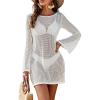 imageBlooming Jelly Womens Swimsuit Coverup Crochet Bikini Cover Ups Hollow Out Net Longsleeve Swimwear for BeachWhite