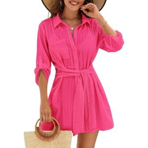 imageBlooming Jelly Womens Swimsuit Coverup Bikini Bathing Suit Cover Up Tie Side Beach Dress ShirtPink