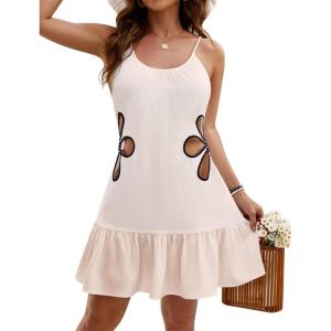 imageBlooming Jelly Womens Swimsuit Coverup Scoop Neck Bathing Suit Cover Up Adjustable Spaghetti Straps 2025 Beach Cover UpsBeige