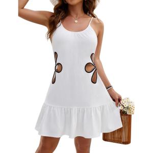 imageBlooming Jelly Womens Swimsuit Coverup Scoop Neck Bathing Suit Cover Up Adjustable Spaghetti Straps 2025 Beach Cover UpsWhite