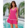 imageBlooming Jelly Women Beach Dress V Neck Swimsuit Coverup Wave Bathing Suit Cover Up Tank Dress with PocketsHot Pink