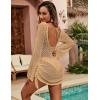 imageBlooming Jelly Womens Crochet Swimsuit Cover Up Knot Back Swim Cover Ups Drawstring Bathing Suits Coverup 2025Khaki
