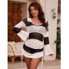 imageBlooming Jelly Womens Crochet Swimsuit Cover Up Knot Back Swim Cover Ups Drawstring Bathing Suits Coverup 2025White Striped