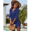 imageBlooming Jelly Womens Swimsuit Coverups White Chiffon Bikini Swimwear Beach Cover Up Dress ShirtDark Blue02