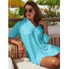 imageBlooming Jelly Womens Swimsuit Coverups White Chiffon Bikini Swimwear Beach Cover Up Dress ShirtFluorescent Blue