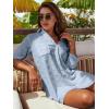 imageBlooming Jelly Womens Swimsuit Coverups White Chiffon Bikini Swimwear Beach Cover Up Dress ShirtHaze Blue