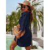 imageBlooming Jelly Womens Swimsuit Coverups White Chiffon Bikini Swimwear Beach Cover Up Dress ShirtMidnight Blue