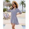 imageBlooming Jelly Womens Swimsuit Coverups White Chiffon Bikini Swimwear Beach Cover Up Dress ShirtStripedblue and White