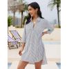 imageBlooming Jelly Womens Swimsuit Coverups White Chiffon Bikini Swimwear Beach Cover Up Dress ShirtStripedgrey and White