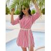 imageBlooming Jelly Womens Swimsuit Coverups White Chiffon Bikini Swimwear Beach Cover Up Dress ShirtStripedpink and White