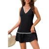 imageBlooming Jelly Women Beach Dress V Neck Swimsuit Coverup Wave Bathing Suit Cover Up Tank Dress with PocketsBlack