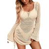 imageBlooming Jelly Womens Crochet Swimsuit Cover Up Knot Back Swim Cover Ups Drawstring Bathing Suits Coverup 2025Beige