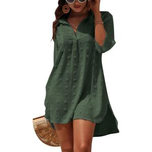 imageBlooming Jelly Womens Swimsuit Coverups White Chiffon Bikini Swimwear Beach Cover Up Dress ShirtArmy Green