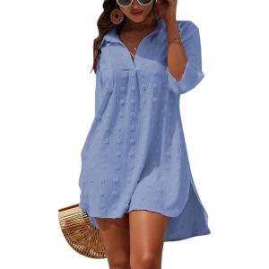 imageBlooming Jelly Womens Swimsuit Coverups White Chiffon Bikini Swimwear Beach Cover Up Dress ShirtBaby Blue02