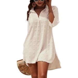 imageBlooming Jelly Womens Swimsuit Coverups White Chiffon Bikini Swimwear Beach Cover Up Dress ShirtBeige